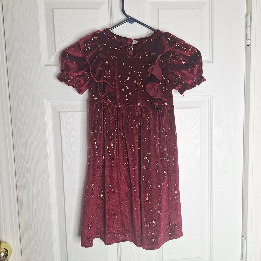 Marie Nicole Burgundy Velvet Dress with Gold Accents - Picture 4 of 5